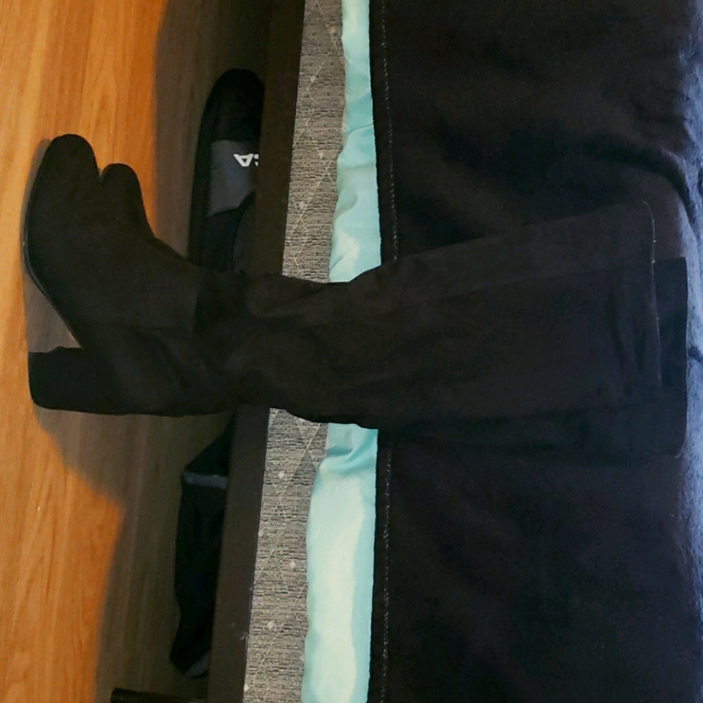 Black suede knee-high boots